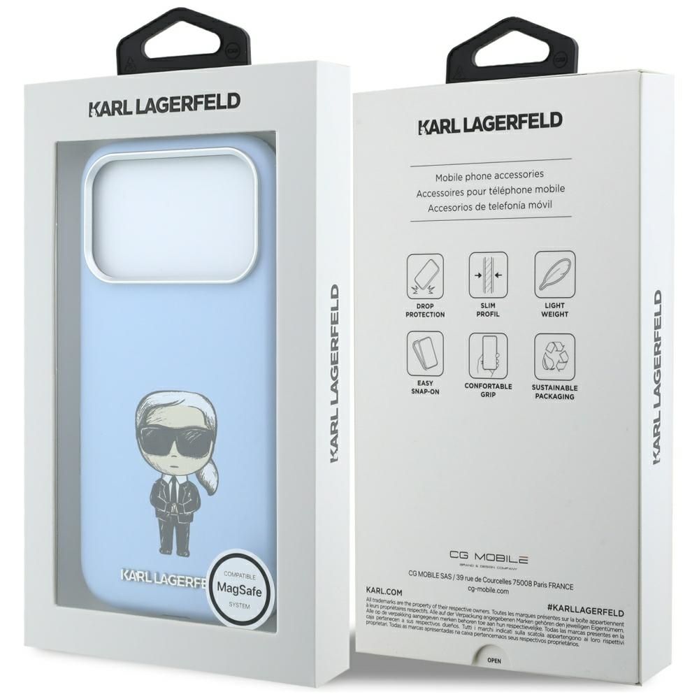 KARL LAGERFELD Hülle für iPhone 18 Pro Max / 17 Pro Max kompatibel mit MagSafe (Smooth Ikonik Sketch) Hellblau – Bild 8