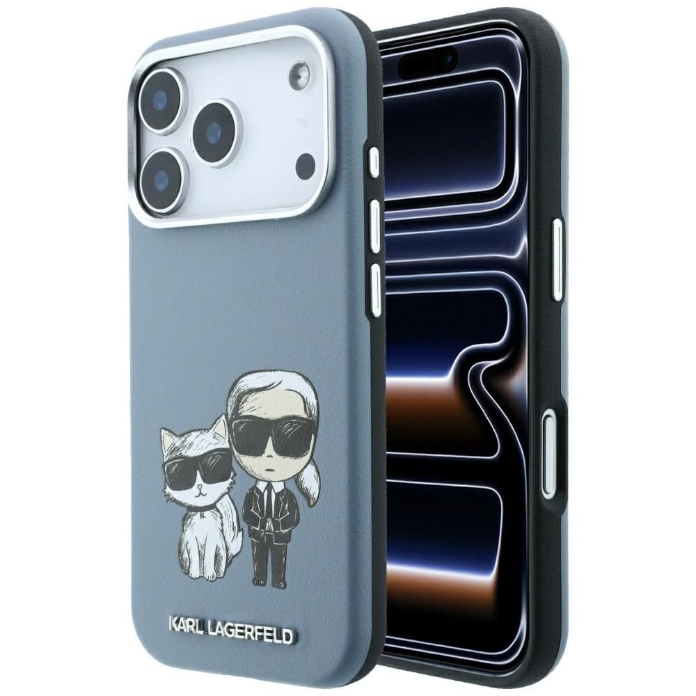 KARL LAGERFELD Hülle für iPhone 18 Pro Max / 17 Pro Max kompatibel mit MagSafe (Smooth Karl & Choupette Bodies) Hellblau