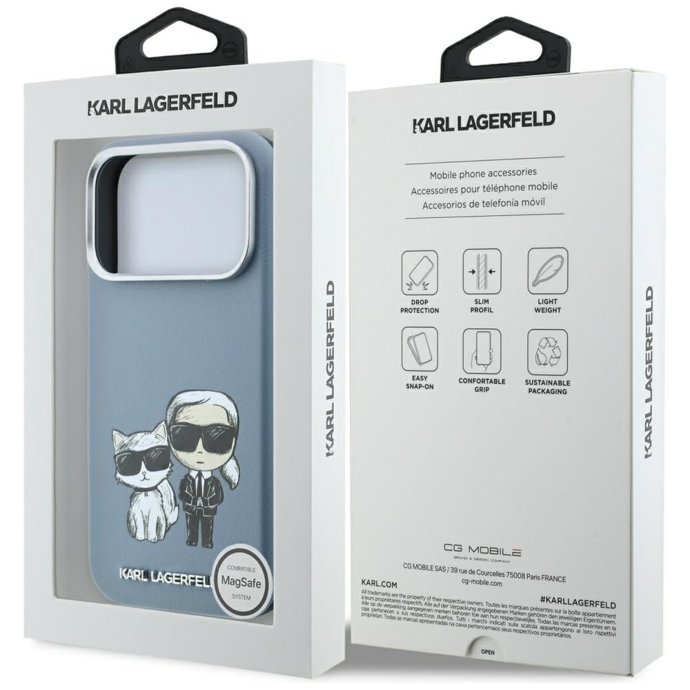 KARL LAGERFELD Hülle für iPhone 18 Pro Max / 17 Pro Max kompatibel mit MagSafe (Smooth Karl & Choupette Bodies) Hellblau – Bild 8